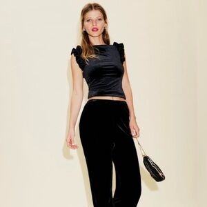 Reformation Ottilie Black Velvet Top